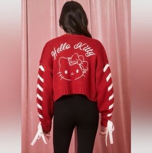 Hello Kitty x Forever 21 Red Cropped Ribbon Lace-Up Cardigan Sweater - Size M